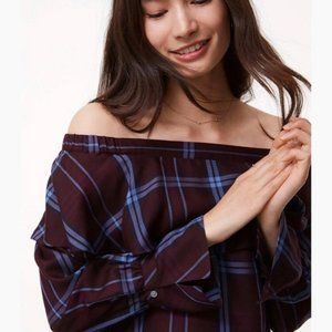 Loft Plaid Off the Shoulder Blouse NWOT